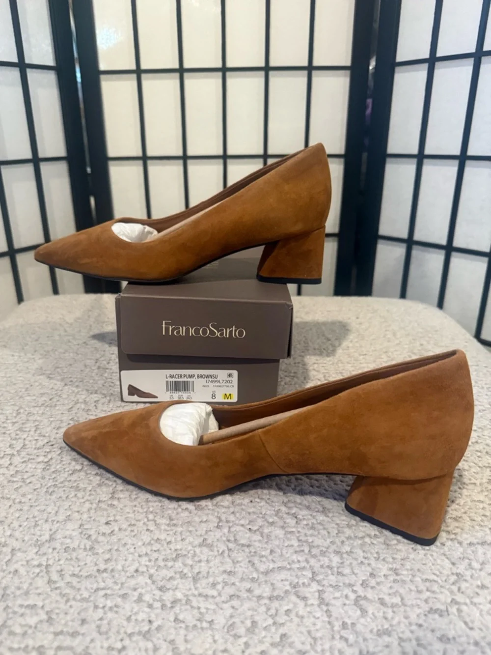 NEW Franco Sarto L Racer Pump Brown Suede Size 8 Block Heel Pointed Toe NIB
